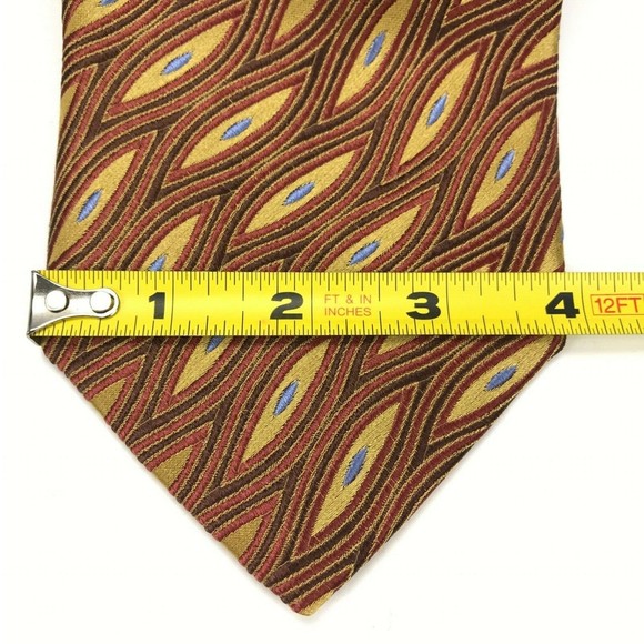 CHELSEA By Robert Talbott Geometric Brown Red Gold Blue Elegant Silk Necktie 60" - Picture 10 of 11
